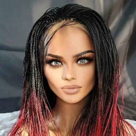 Yassine Red/Black Ombre Braided Wig | 100% Handmade Micro Millions Lace NWT - Picture 15 of 17